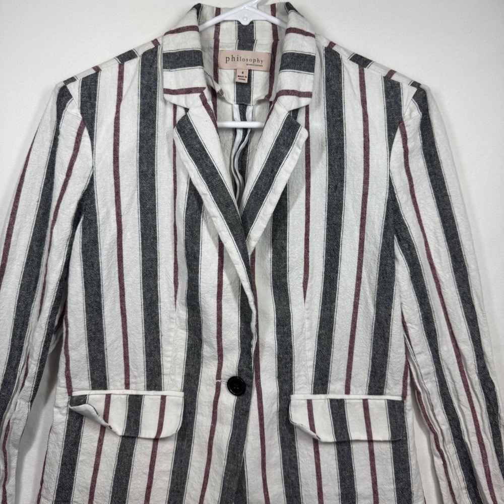 Philosophy Republic Clothing Striped Linen Blend Blazer Women Size 4